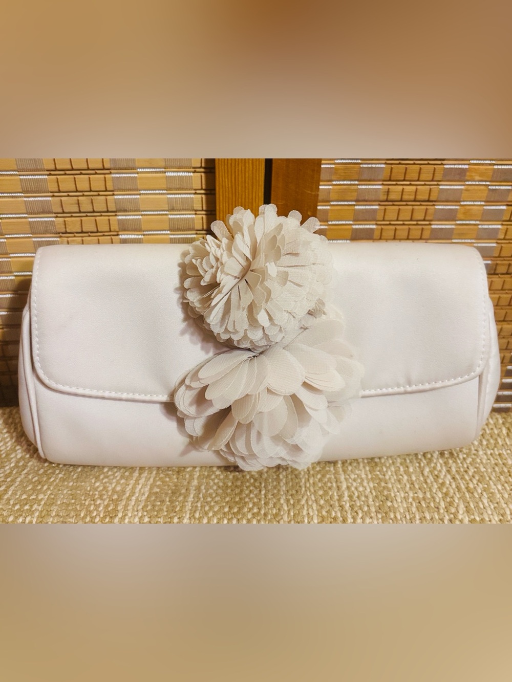 Kate Landry | Women’s Elegant Ivory Satin Floral Appliqué Clutch/Crossbody Bag